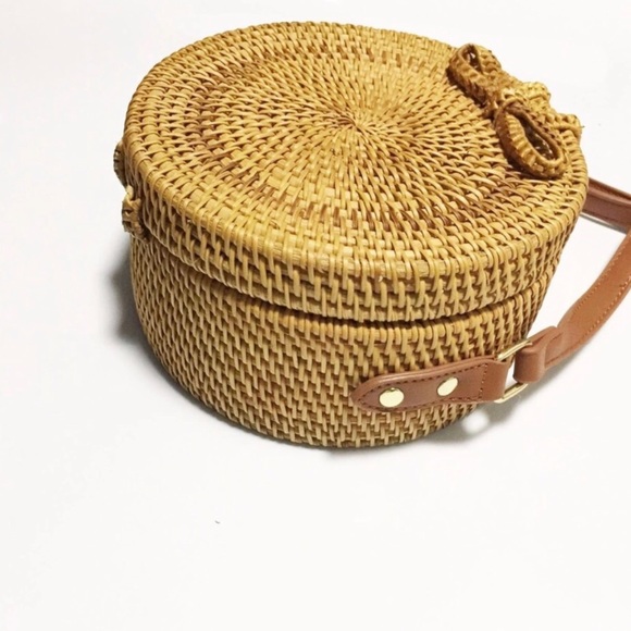 ROUND RATTAN STRAW CROSSBODY HANDBAG 👜 NWOT - Picture 6 of 6